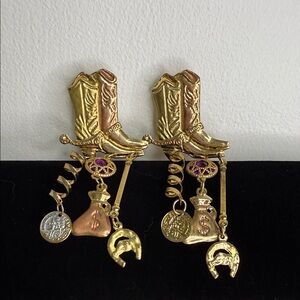 Gold Cowboy Boot Dangle Earrings